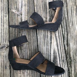 Never worn, black suede women’s sandals